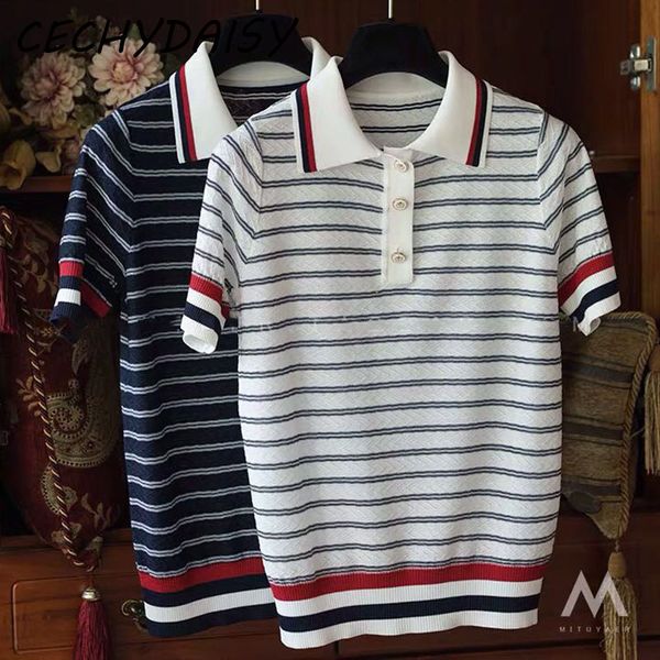 

striped sweater summer 2020 pullover jumper short sleeve korean clothes knitted ladies pull femme mujer suÃ©teres, White;black