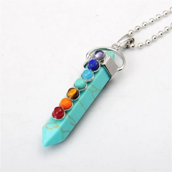 

реальный природный кварц подвеска pendulum пуля birthstone ювелирных изделий бирюзы подвеска для ожерелье из бисера mixed 7 чакр stone подве, Silver