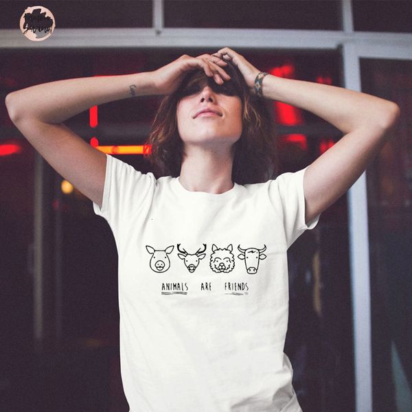 

милые животные рубашки друзья хлопок повседневная рубашка одежда женщины unisex vegan tops o шеи plus размер корабль падения, White