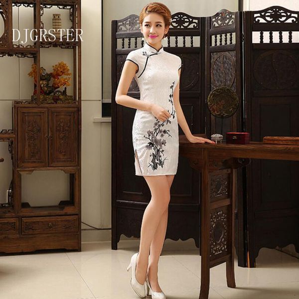 

djgrster 2019 women summer chinese style new stand collar short-sleeved cotton embroidery cheongsam dress, Red