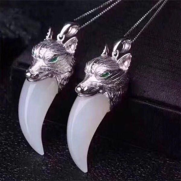 

hetian jade pendant 925 silver inlaid natural and tianyu pendant wolf tooth