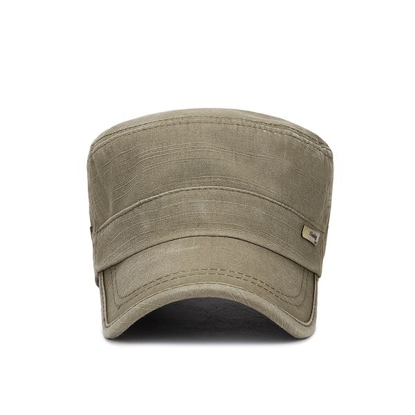 

men's spring and summer washed flat military hat with metal logo breathable eyelet curved brim vintage kepi distressed slub cap, Blue;gray