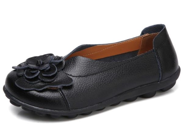

women's shoes leather non-slip soft bottom women flats casual shoes 1351, Black