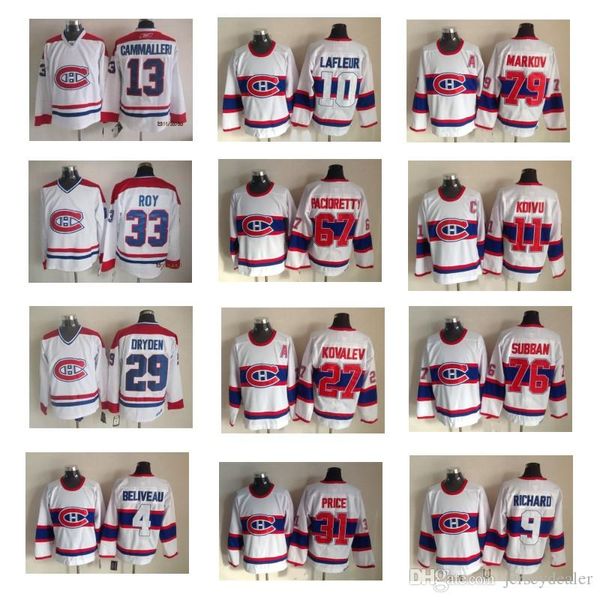 

Men Montreal Canadiens jerseys 11 SAKU KOIVU 27 ALEX KOVALEV 79 Andrei Markov 67 Max Pacioretty 31 Price 76 Subban 1946 White Hockey Jerseys