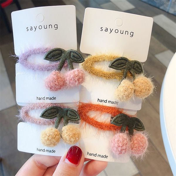 

korean fashion sweet and lovely colorful cherry wool hair clips side clip bb clip children's handmade hair accessories, Golden;white