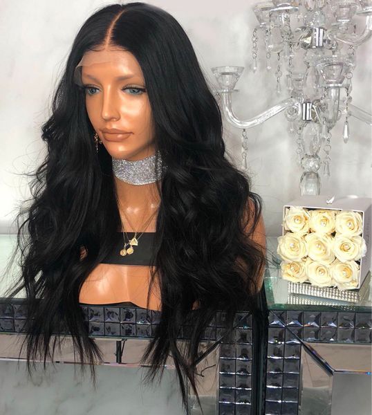 

long curly centre parting synthetic wigs natural black lifelike body wave hair wigs 65cm ing