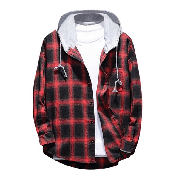 

new fashion shirts fashion men's casual pliad slim long sleeve dress hooded shirt blouse men's clothing drop shipping, White;black