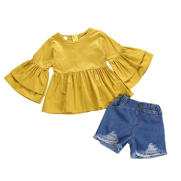 

little baby girl clothes set little kids short sets cotton casual coat jeans 2 pcs pants sets, White