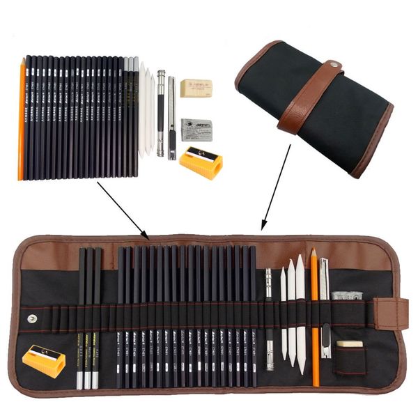 

31pcs/set portable outdoor drawing art supplies sketch pencils case charcoal eraser cutter kit bag art craft for drawing tools