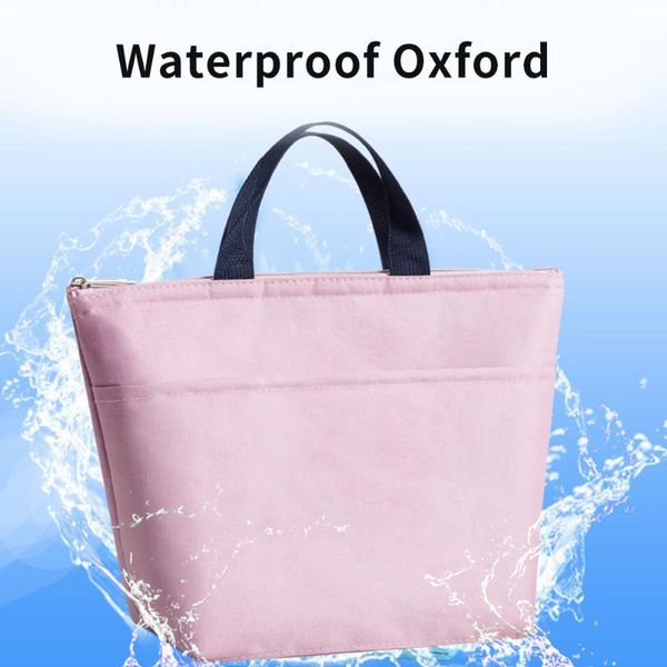 

men women oxford cloth picnic insulated thermal carrying fresh kids waterproof tote container storage lunch bag dinner, Blue;pink