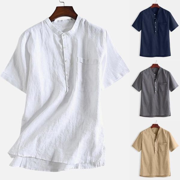 

summer men's cool thin breathable solid color button cotton shirt short sleeve hawaiian shirts -3xl plus size chemise homme, White;black