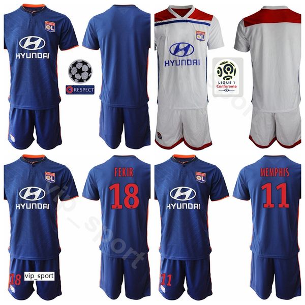 

18/19 Season Lyon 18 Nabil Fekir Jersey Set Men Soccer 11 Memphis Depay 9 Moussa Dembele Ligue 1 Football Shirt Kit Uniform