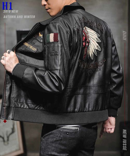 

fashion autumn mens pu leather jacket 2019 new arrival men casual embroidery outdoor jackets male clothing size m-3xlh1, Black