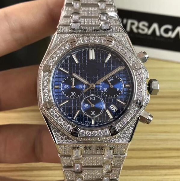 

new fashion men watch diamond quartz wristwatch full stainless steel 42mm wrist watches for men gift, Slivery;brown