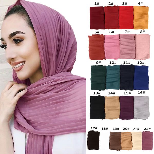 Novo estilo turco Mulheres bolha deformação chiffon cor sólida enrugada xales prega cabeça hijab wraps muçulmanos lenços / lenço