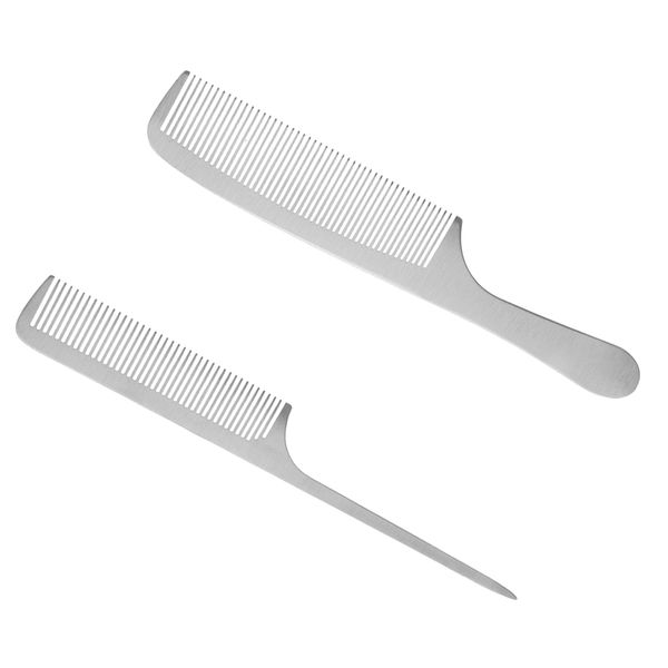 

2piece stainless steel salon hairstyling hairdressing cutting comb hairbrush, Silver