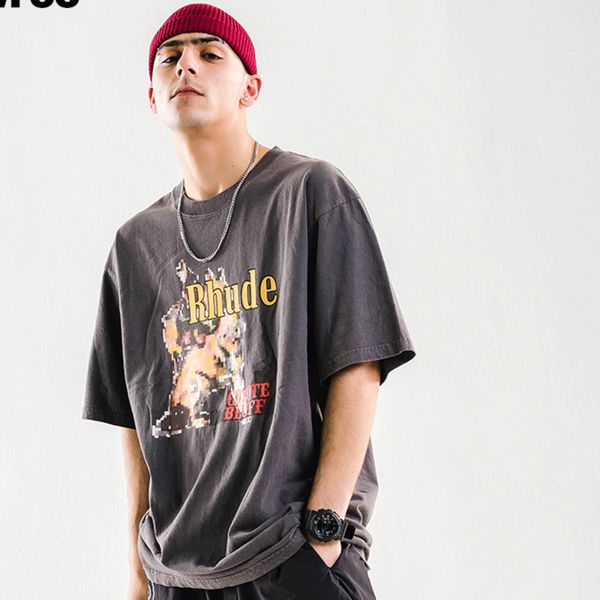 

rhude mens designer summer tide brand mosaic letter printing men's short sleeve t-shirt fashion t shirts for men retro classic, White;black