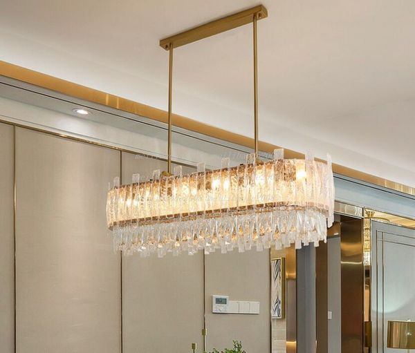 Nuovo lampadario rettangolare di lusso per cucina con isola in vetro smerigliato, lampadari in metallo, lampadari a led, illuminazione MYY