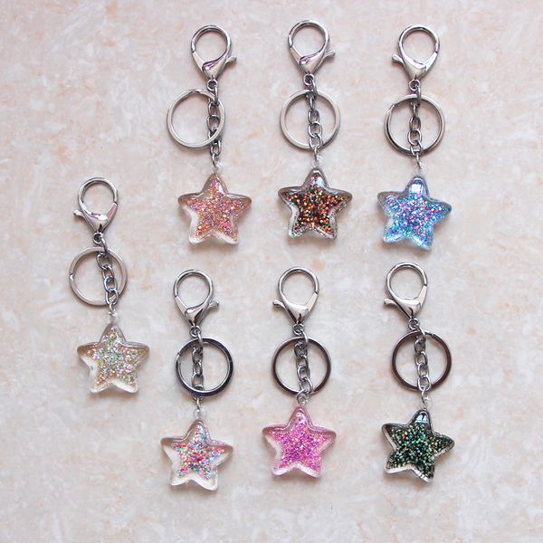 

cute star keychain glitter sequins key chain gifts for girls women llaveros mujer car bag accessories key ring acrylic pendant, Silver