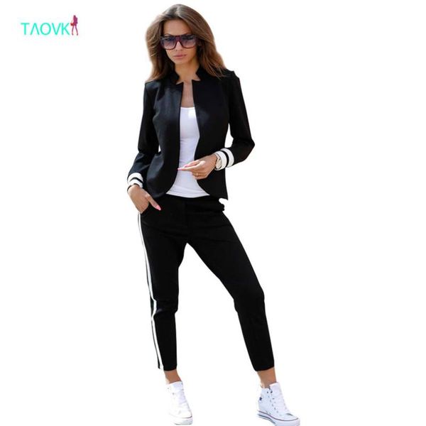 

taovk women 2 two piece set suits long sleeve stand-up collar buttonless black and white tracksuit, White;black