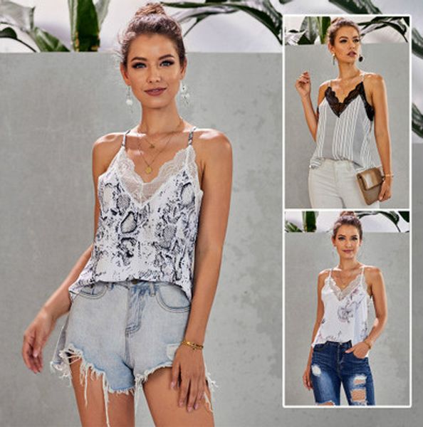 

Womens Casual Lace Camis Ladys Brand Print Camis Top Women Sexy Fashion Leisure Top Lady Daily Clothing 2020 Summer New Style 3 Styles