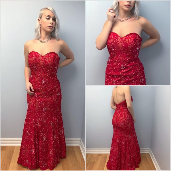

modest customized mermaid sleeveless prom dresses strapless evening dress crystal floor length backless formal party bridesmaid gown, Black;red