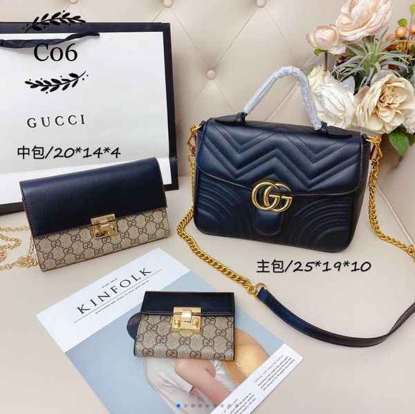 

2020 wild leather handbag purse classic ladies simple new fashion shoulder bag three-piece backpack waist bag