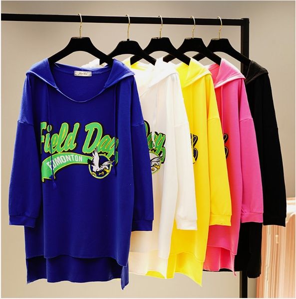 

nancylim весна женщин с длинными рукавами letters толстовки женщины сыпучие длинные рубашки вскользь фуфайки student все матча с капюшоном т, Black