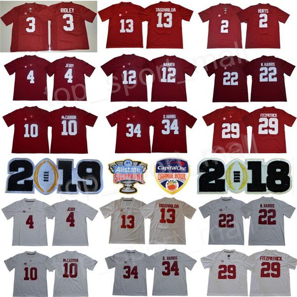 

2019 finals alabama crimson tide 4 jerry jeudy jerseys 13 tua tagovailoa 22 najee harris damien harris jalen hurts orange bowl белый красный, Black