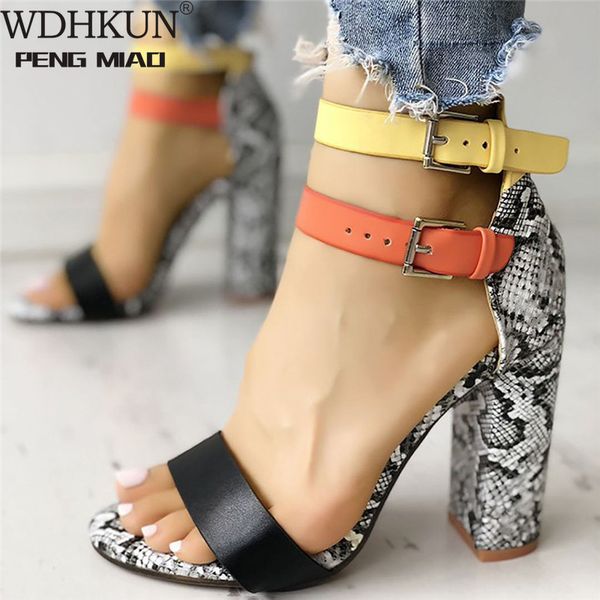 

plus size 35-43 sandalias mujer 2020 women's ladies fashion mixed colors snake high heels buckle sandals casual shoes dropship, Black