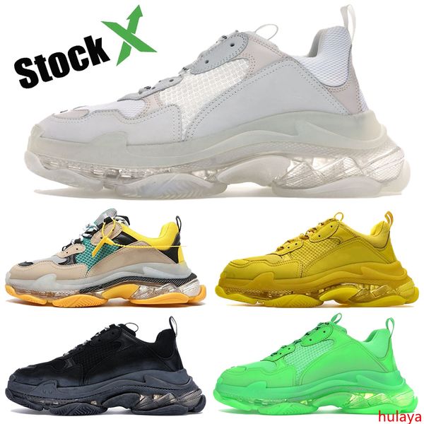 

crystal bottom men women luxury dad shoes paris triple-s casual shoes clear sole white beige green yellow vintage platform sneakers