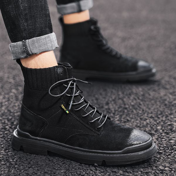 

2019 genuine leather men boots winter waterproof ankle boots riding outdoor working snow men shoes 44, Black