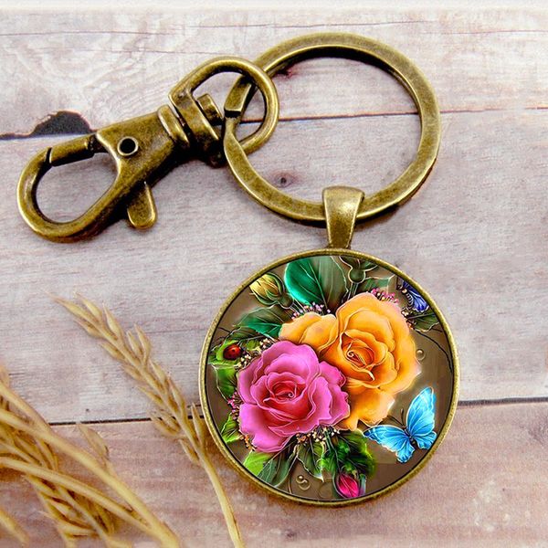 

colorful roses key ring key chain buckle pendant birthday festival anniversary gift jewelry accessories, Slivery;golden