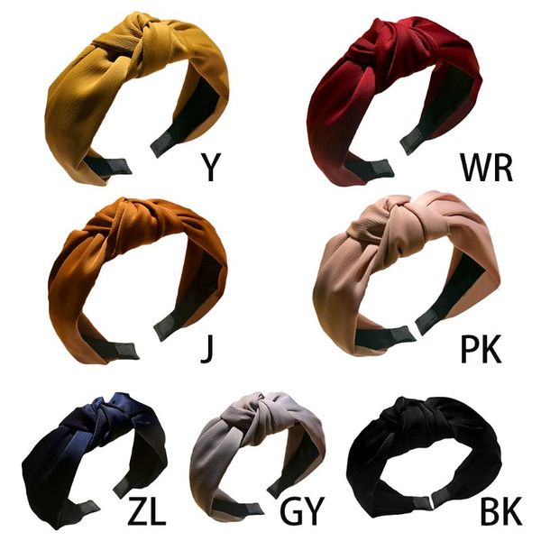 

7 colors women girls cloth wrapped ruched headband glitter plain solid color retro twist cross knotted pleated hair hoop casual, Slivery;white