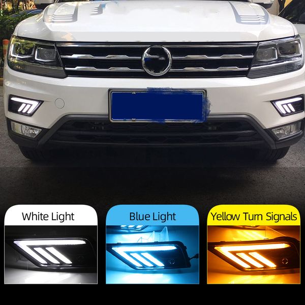 2Pcs автомобиль свет для Volkswagen VW Tiguan 2017 2018 2019 DRL дневного света с желтым Turn тумана сигнала лампой
