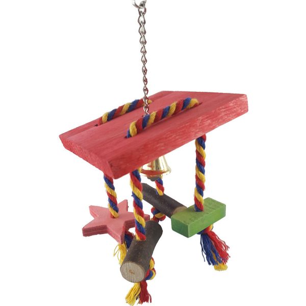 

natural solid wood parrot gnaw toys square piece four string group hair