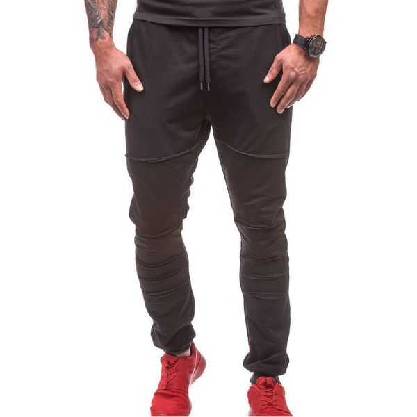

men casual pants male brand long trousers hole decorate pant solid color sweatpants jogger tracksuit funky sweatpant army, Black