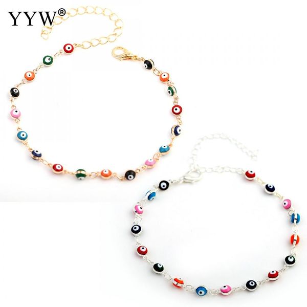 

yyw vintage gold/silver color jewelry chain beach party anklet lampwork glass evil eye charm religious turkish anklet woman, Red;blue