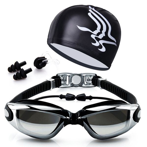 

high-definition waterproof anti-fog swimming goggles men women big box goggles swimming cap + earplugs nose clip suit