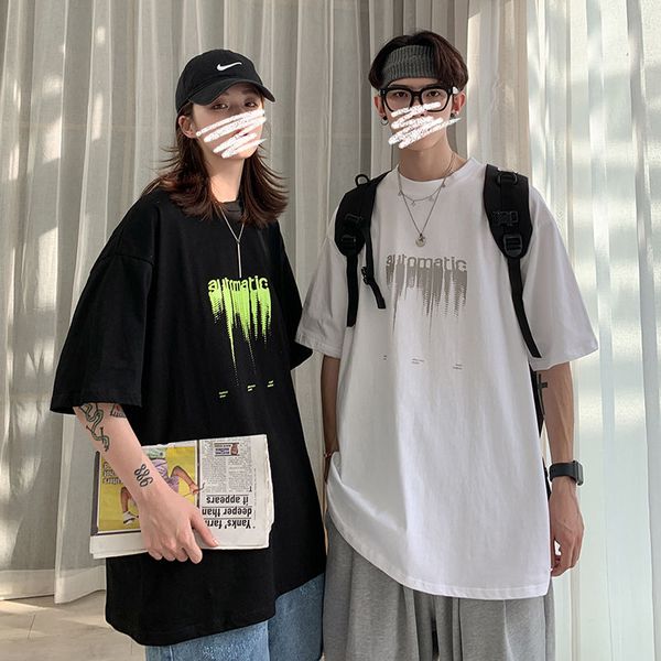 

2020 summer new youth popular couple letter printing loose five-point sleeve t-shirt fashion casual round neck pullover, White;black