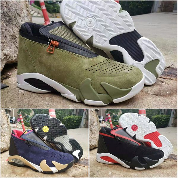 

mens 14 zipper basketball shoes designer sneakers suede mesh olive last sblack red jumpman 14s xiv des chaussures hommes trainers shoe