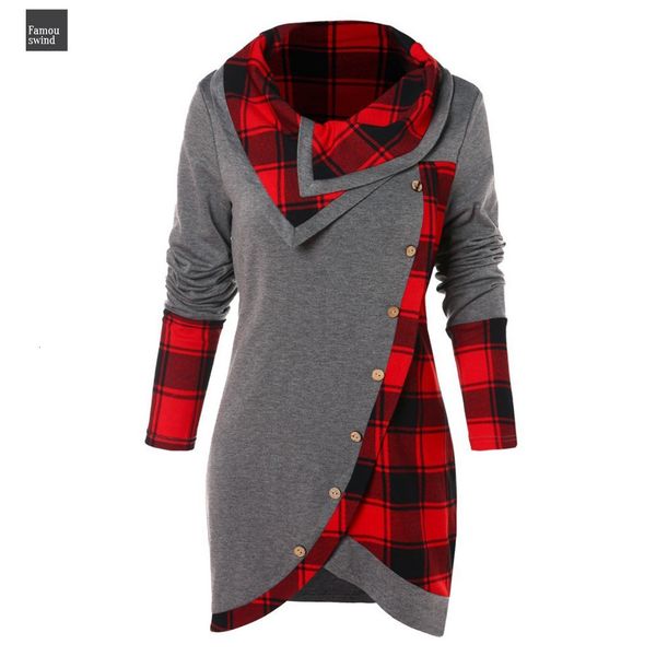 

женщины блузка с длинным рукавом нерегулярные хем плед feminina кнопка regular водолазка шотландка мундир пуловер топы 2019 рубашка топы blu, White