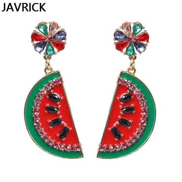 

bright crystal fruit enamel watermelon drop earrings for women fashion jewelry, Silver