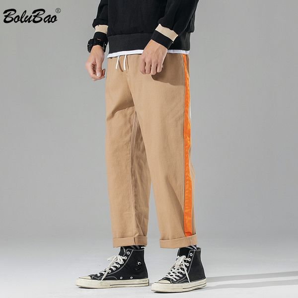 

bolubao 2020 новый мужчины повседневные брюки trend марка мужская лоскутная дикие брюки прямые комфортная сыпучие кулиской мужской, Black