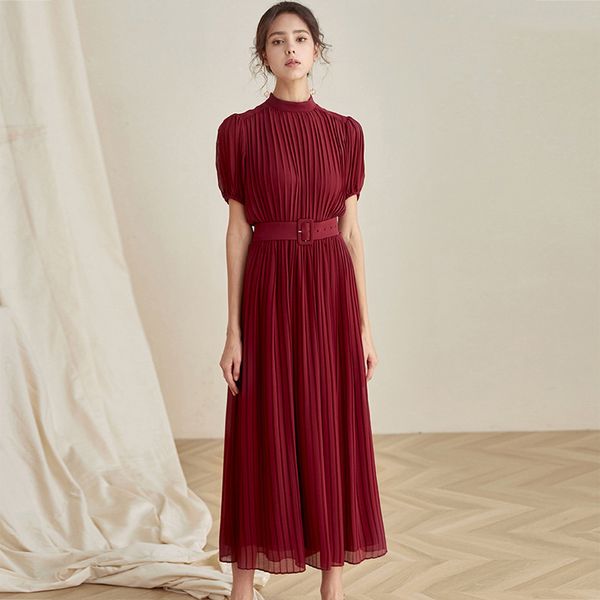 

casual dresses women wine red short sleeve puff sleeves dress spring and autumn clothes s-l, Black;gray