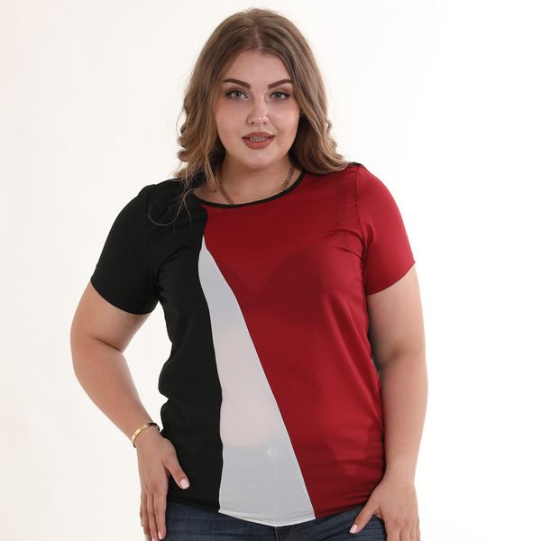 

plus size women three colors stitching t-shirt short sleeve casual colorblock cut sew summer tee for ladies l-5xl 2019, White