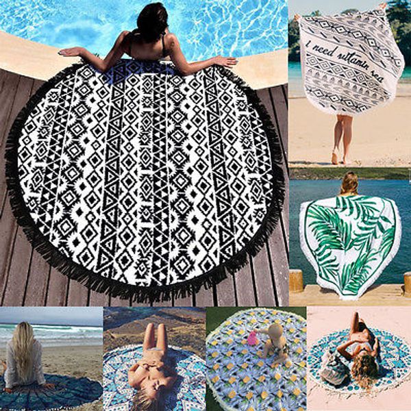 

summerl round totem printed chiffon throw roundie mandala towel yoga picnic mat beach bikini cover up shawl, Blue;gray