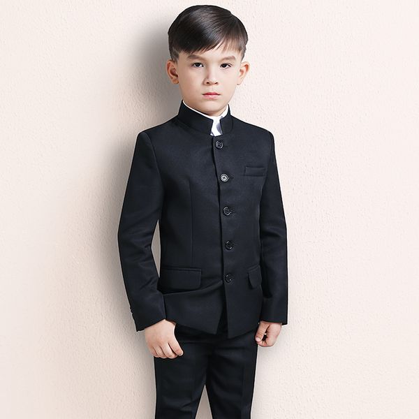 

new arrival kids suit boys for wedding suit style children formal mandarin collar fashion plus size 3-8 9 10 12 14, Black