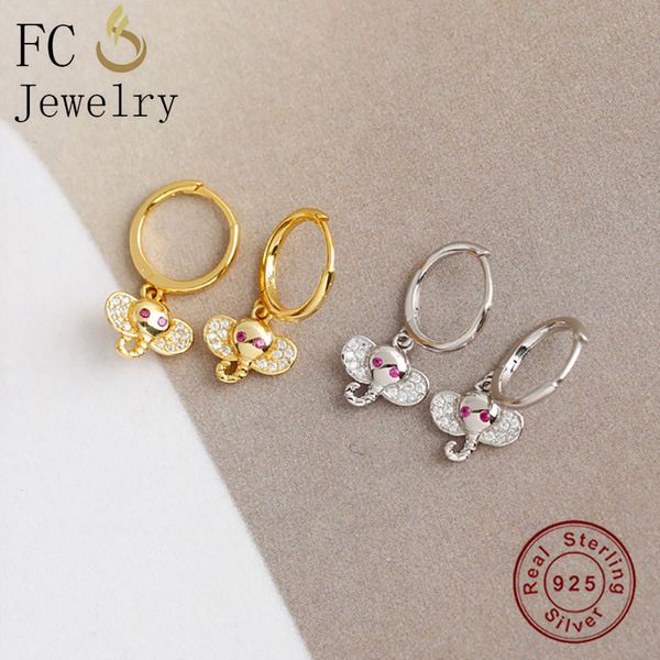 

fc jewelry 925 silver small round gold color animal elephant pink zirconia piercing hoop earrings for women brinco ear ring new, Golden;silver