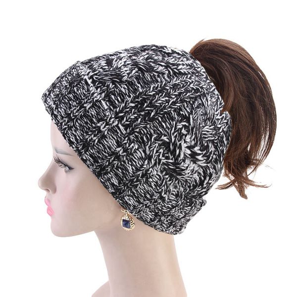 

twist ponytail beanies winter women women hat ljja3128 horsetai crochet knitted wool cap skull ski outdoor beanie warm qmbie, White;black